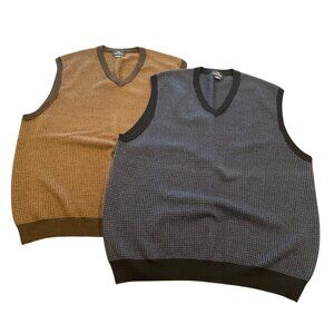Set of 2 (Flawed) Brooks Brothers 346 Sz XL Sweater Vests Merino Wool Brown Navy